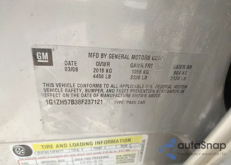 2008 Chevrolet Malibu Lt from USA, damaged, VIN 1G1ZH57B38F237121
